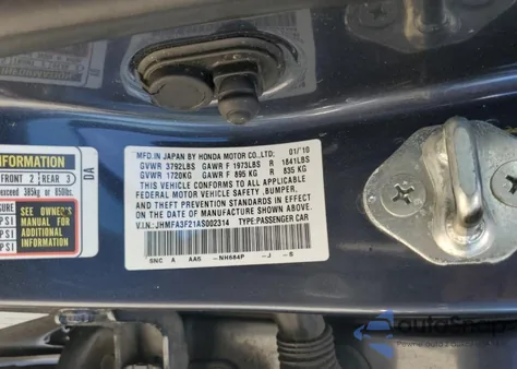 2010 Honda Civic Hybrid из США, поврежденный, VIN JHMFA3F21AS002314